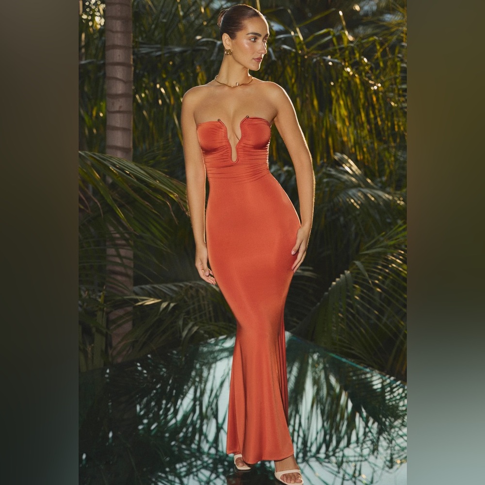 Oh Polly: Kehlani Slinky Jersey Hardware Detail Strapless Maxi Dress
